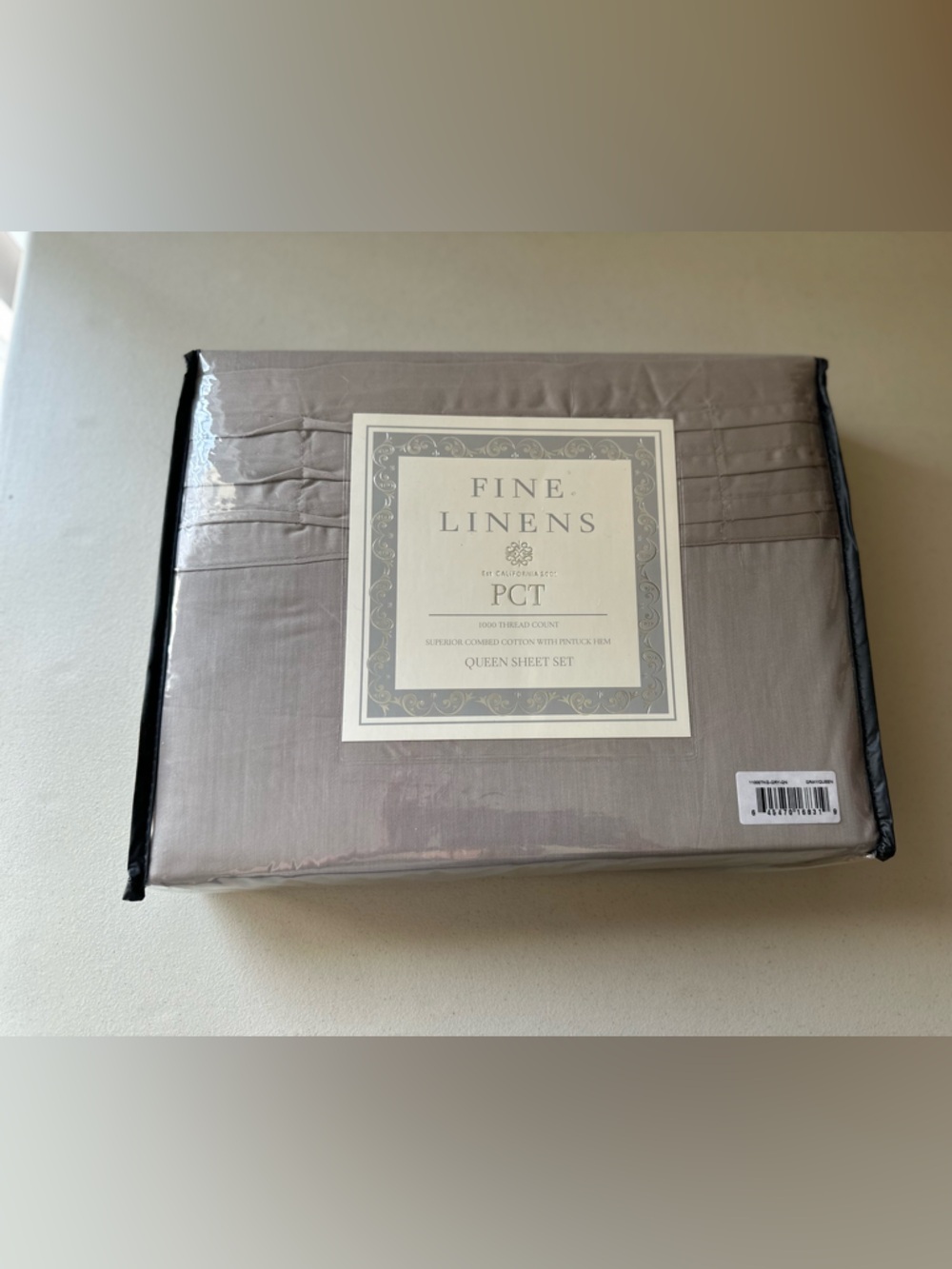 PCT Fine Linen 1000 TC QUEEN Sheet Set GRAY Pintuck Hem NO BUNDLING!!